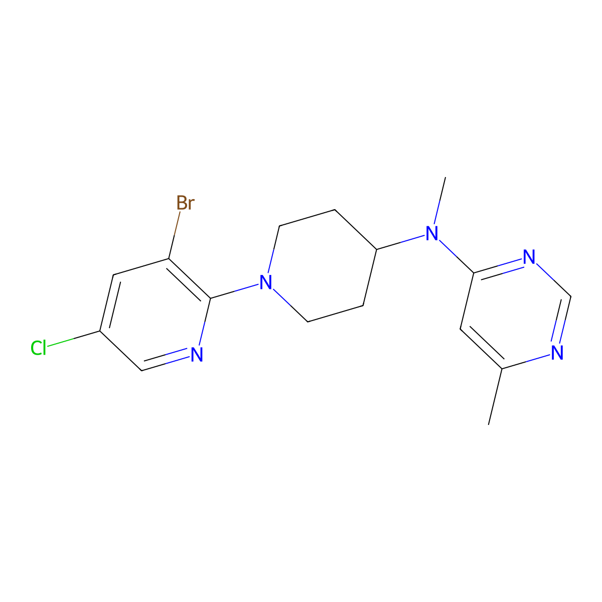 N-[1-(3-bromo-5-chloropyridin-2-yl)piperidin-4-yl]-N,6-dimethylpyrimidin-4-amine molecular structure, CAS 2877711-70-9