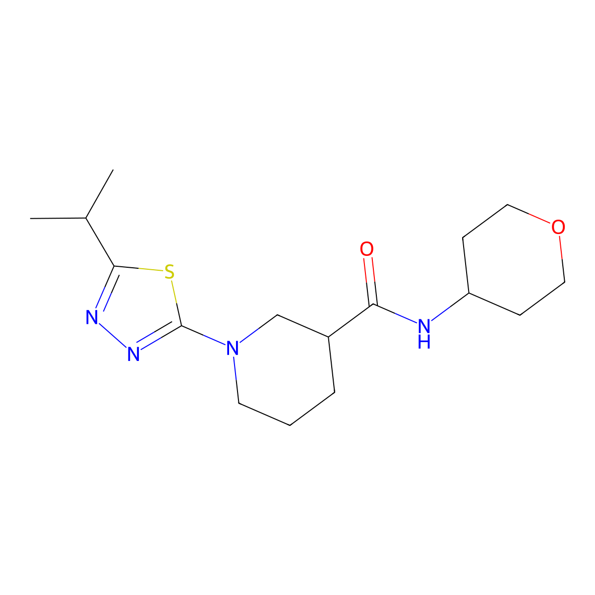 N-(oxan-4-yl)-1-[5-(propan-2-yl)-1,3,4-thiadiazol-2-yl]piperidine-3-carboxamide molecular structure, CAS 2877711-71-0
