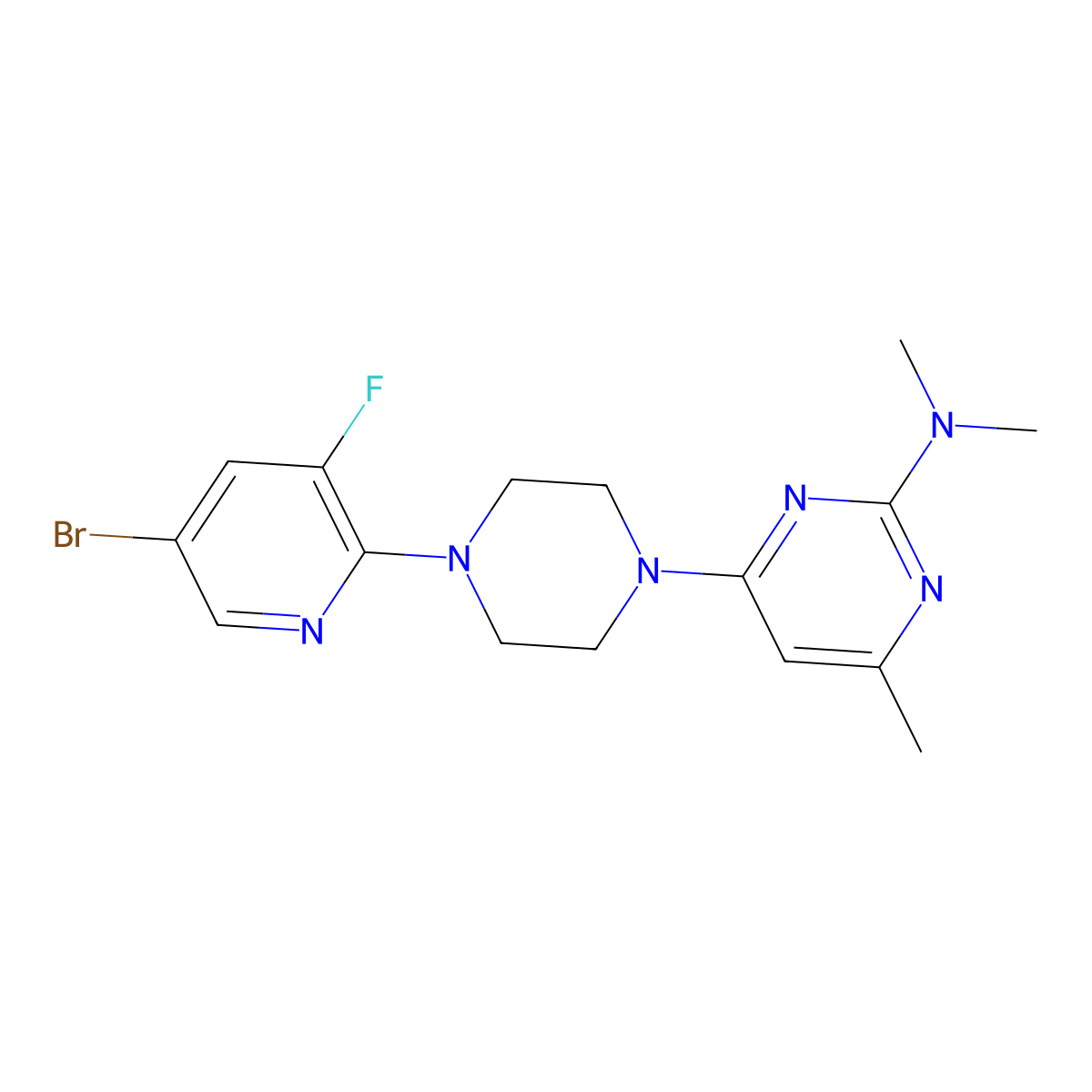 4-[4-(5-bromo-3-fluoropyridin-2-yl)piperazin-1-yl]-N,N,6-trimethylpyrimidin-2-amine molecular structure, CAS 2877711-74-3