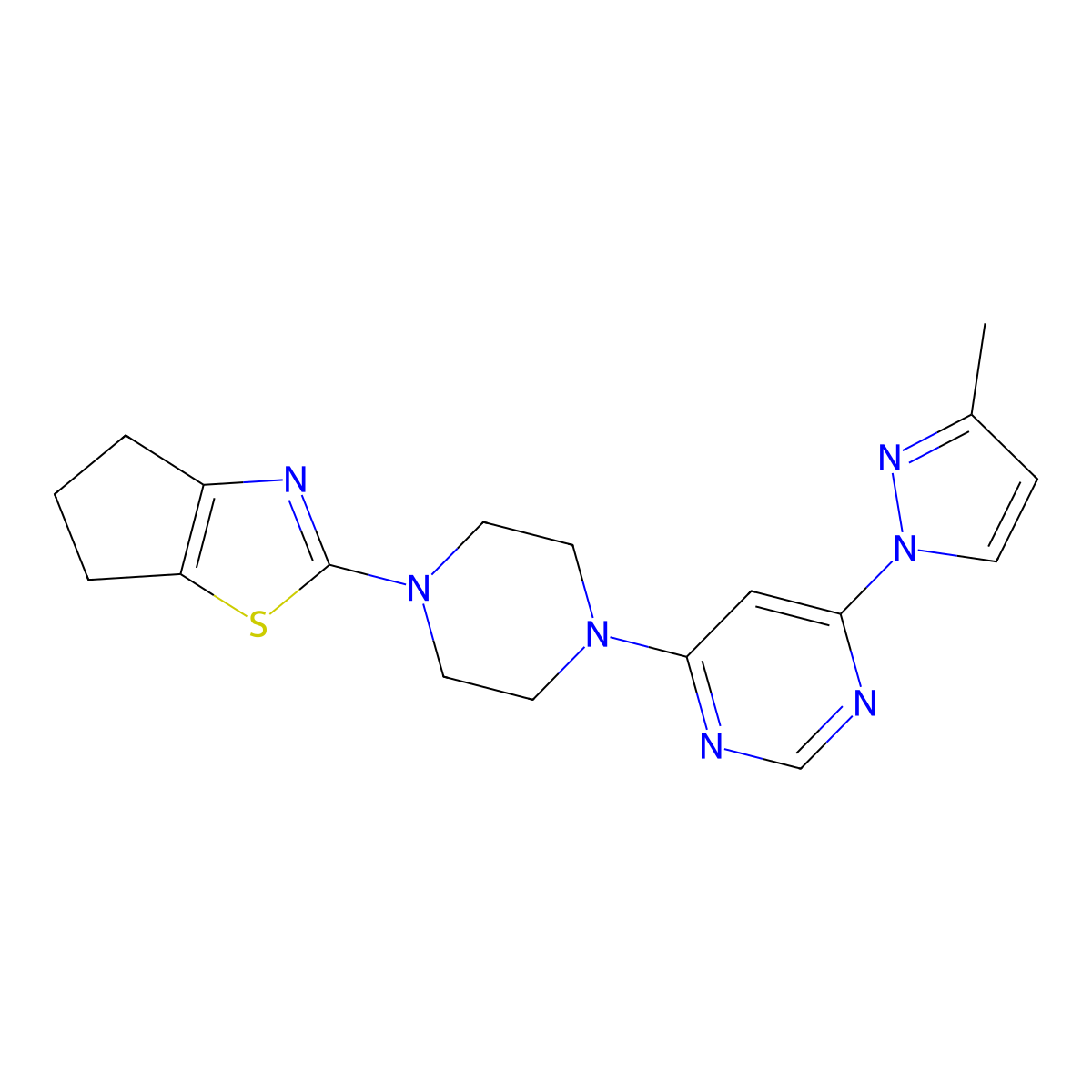 4-(4-{4H,5H,6H-cyclopenta[d][1,3]thiazol-2-yl}piperazin-1-yl)-6-(3-methyl-1H-pyrazol-1-yl)pyrimidine molecular structure, CAS 2877711-75-4