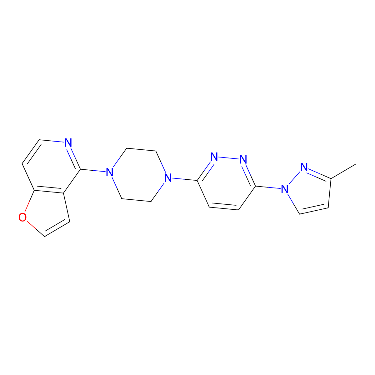 3-(4-{furo[3,2-c]pyridin-4-yl}piperazin-1-yl)-6-(3-methyl-1H-pyrazol-1-yl)pyridazine molecular structure, CAS 2877711-77-6