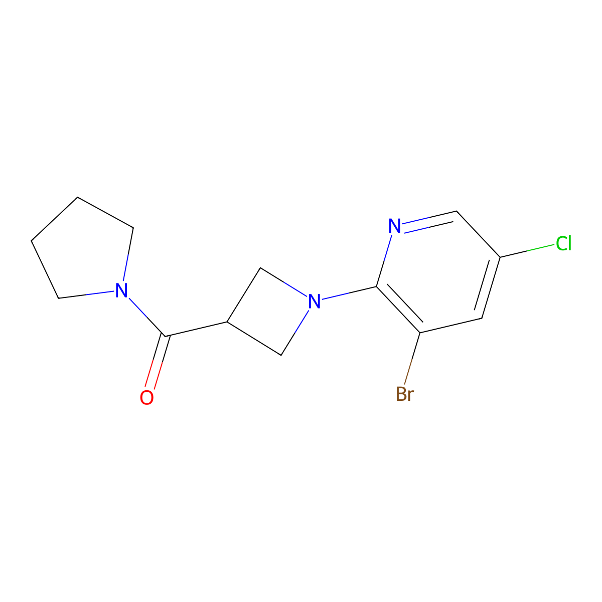 3-Bromo-5-chloro-2-[3-(pyrrolidine-1-carbonyl)azetidin-1-yl]pyridine molecular structure, CAS 2877711-78-7