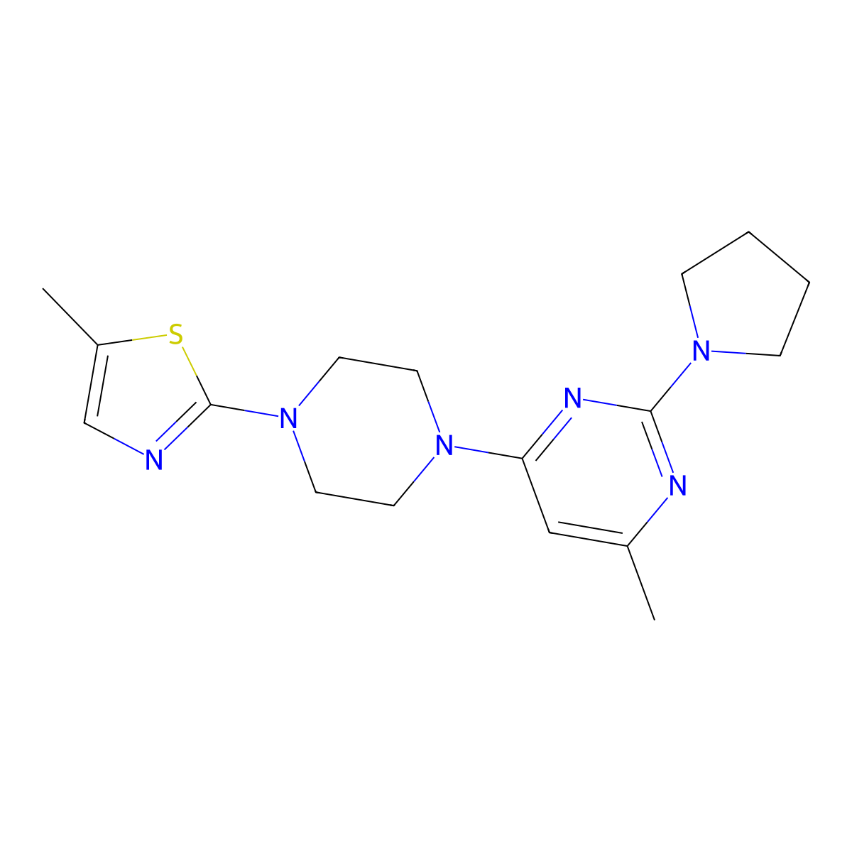 4-Methyl-6-[4-(5-methyl-1,3-thiazol-2-yl)piperazin-1-yl]-2-(pyrrolidin-1-yl)pyrimidine molecular structure, CAS 2877711-79-8