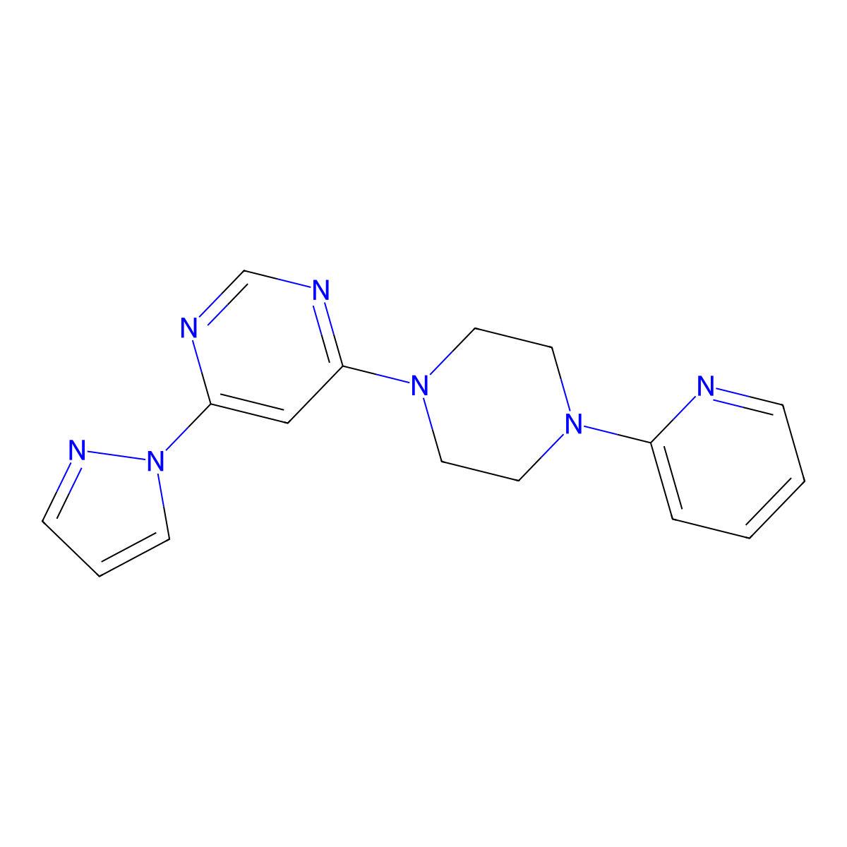 4-(1H-pyrazol-1-yl)-6-[4-(pyridin-2-yl)piperazin-1-yl]pyrimidine molecular structure, CAS 2877711-80-1