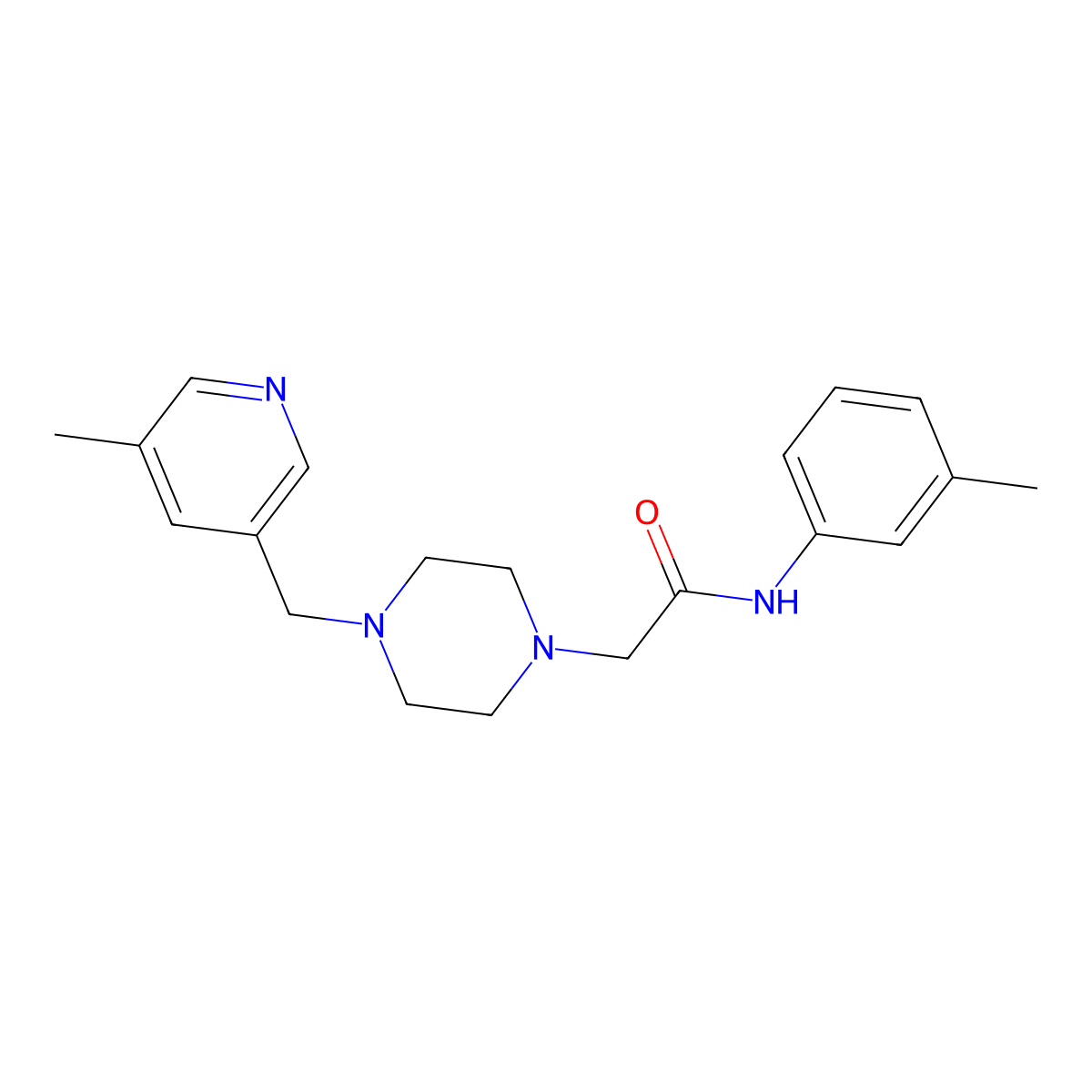 N-(3-methylphenyl)-2-[4-[(5-methylpyridin-3-yl)methyl]piperazin-1-yl]acetamide molecular structure, CAS 2877711-81-2