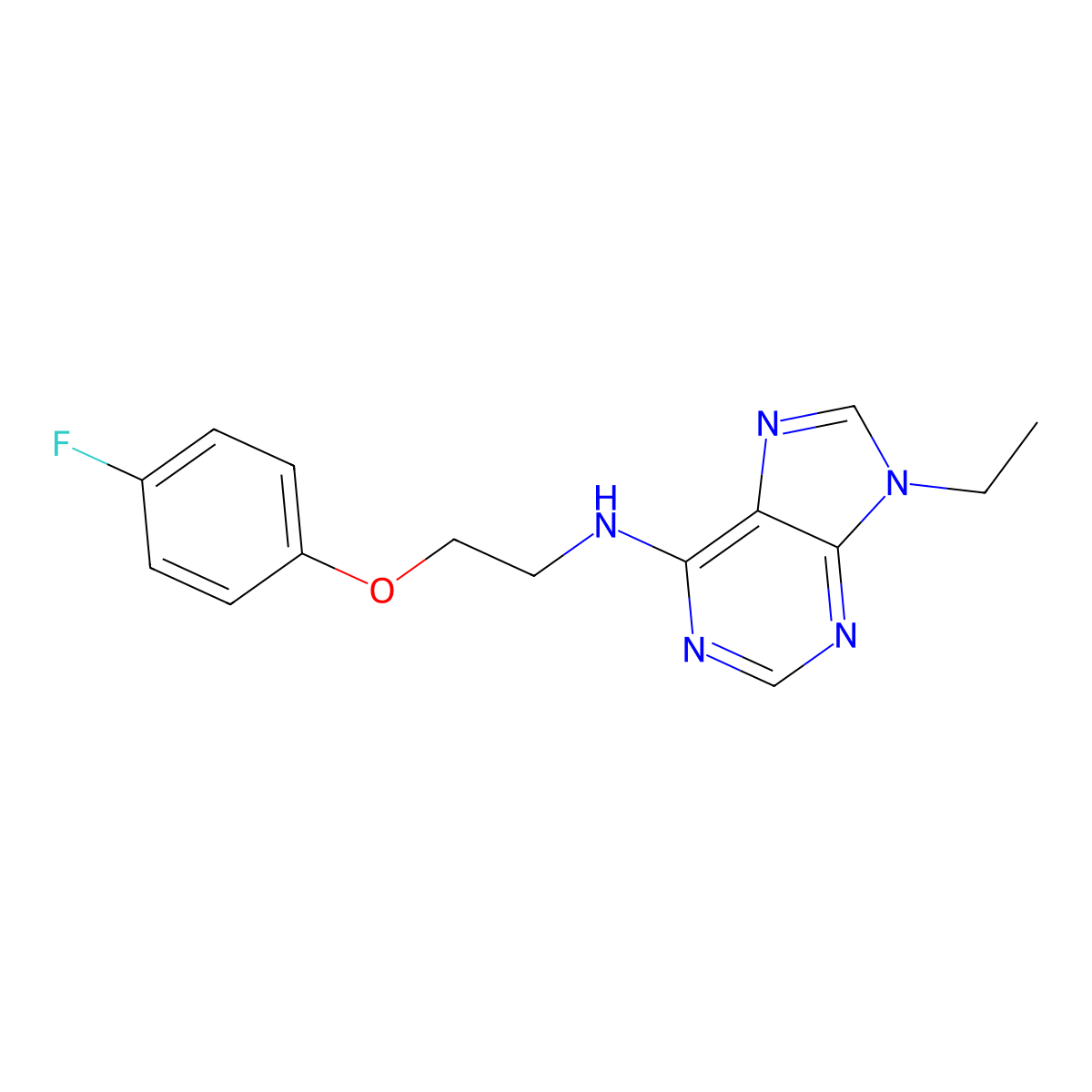 9-ethyl-N-[2-(4-fluorophenoxy)ethyl]-9H-purin-6-amine molecular structure, CAS 2877711-82-3