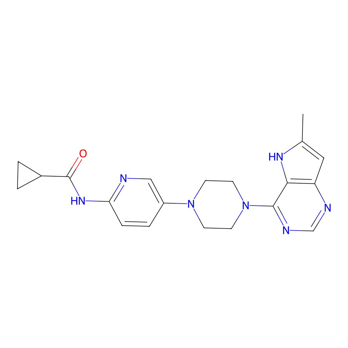 N-[5-(4-{6-methyl-5H-pyrrolo[3,2-d]pyrimidin-4-yl}piperazin-1-yl)pyridin-2-yl]cyclopropanecarboxamide molecular structure, CAS 2877711-84-5