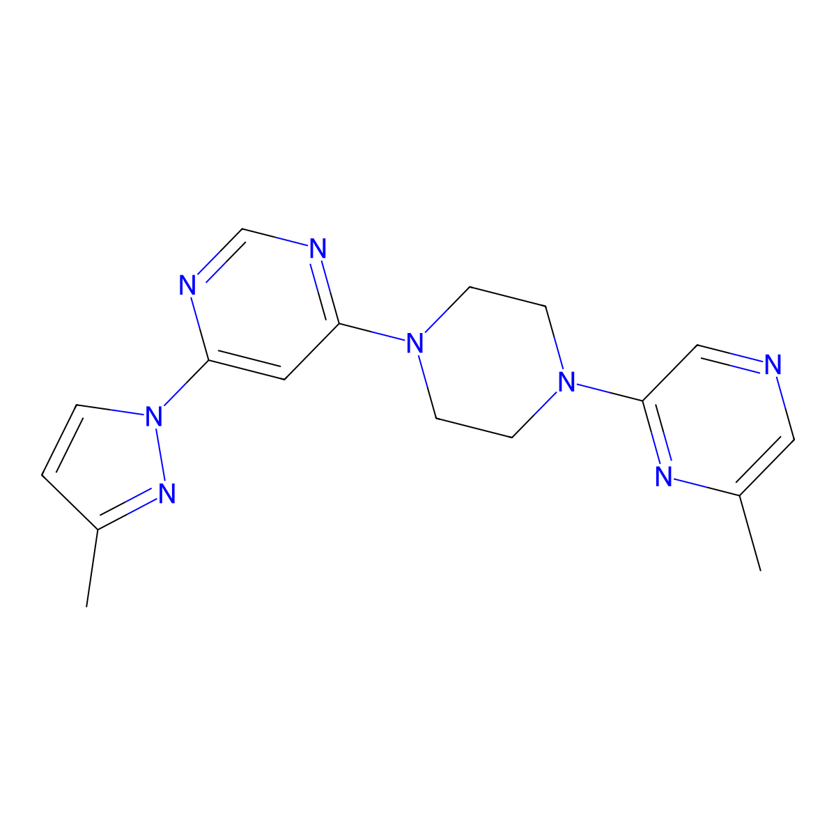 4-(3-methyl-1H-pyrazol-1-yl)-6-[4-(6-methylpyrazin-2-yl)piperazin-1-yl]pyrimidine molecular structure, CAS 2877711-86-7