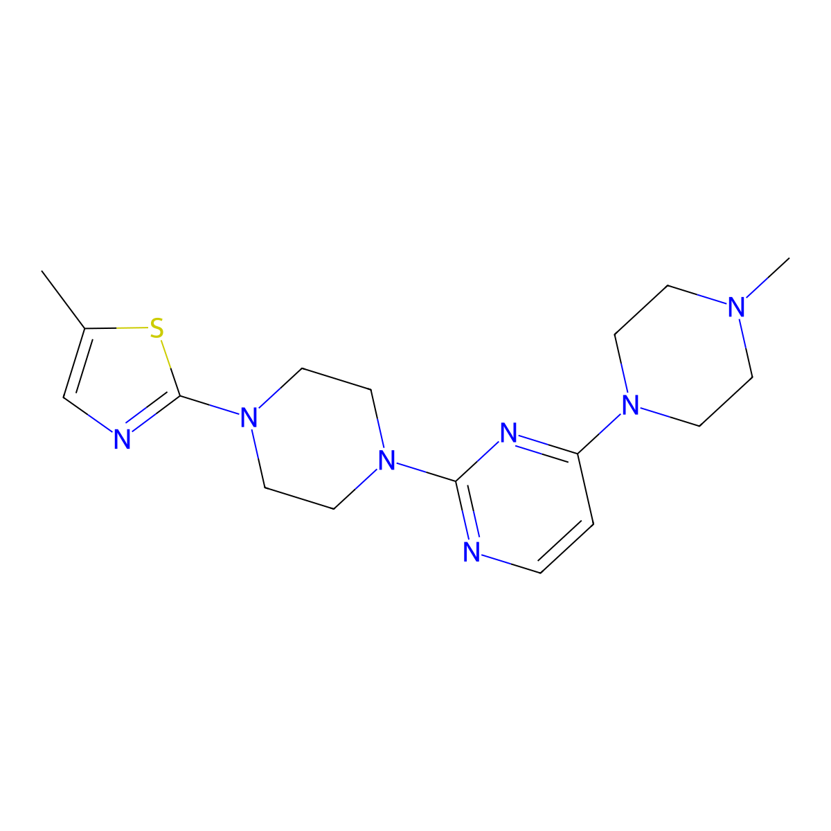 2-[4-(5-Methyl-1,3-thiazol-2-yl)piperazin-1-yl]-4-(4-methylpiperazin-1-yl)pyrimidine molecular structure, CAS 2877711-89-0