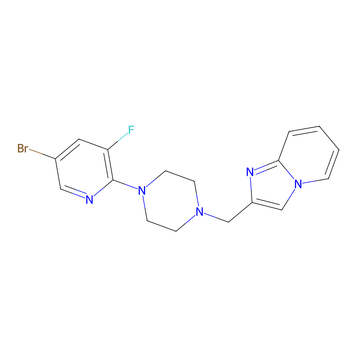 1-(5-Bromo-3-fluoropyridin-2-yl)-4-({imidazo[1,2-a]pyridin-2-yl}methyl)piperazine molecular structure, CAS 2877711-94-7