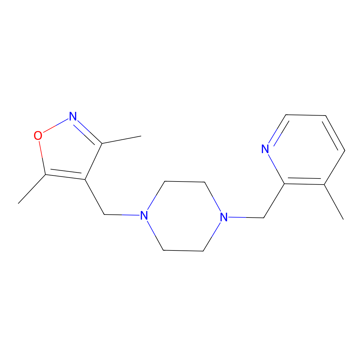 1-[(3,5-Dimethyl-1,2-oxazol-4-yl)methyl]-4-[(3-methylpyridin-2-yl)methyl]piperazine molecular structure, CAS 2877717-75-2