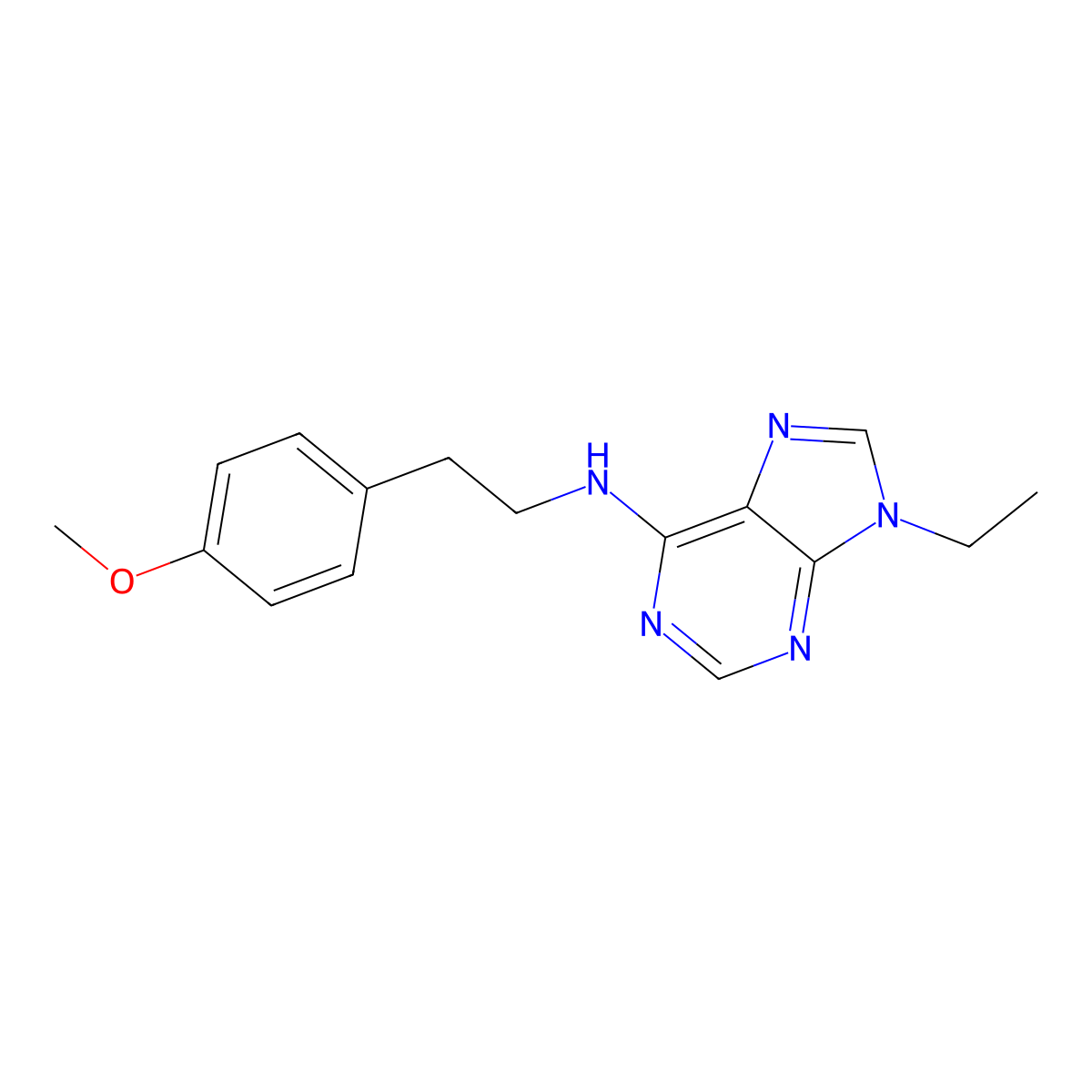 9-ethyl-N-[2-(4-methoxyphenyl)ethyl]-9H-purin-6-amine molecular structure, CAS 2877717-77-4
