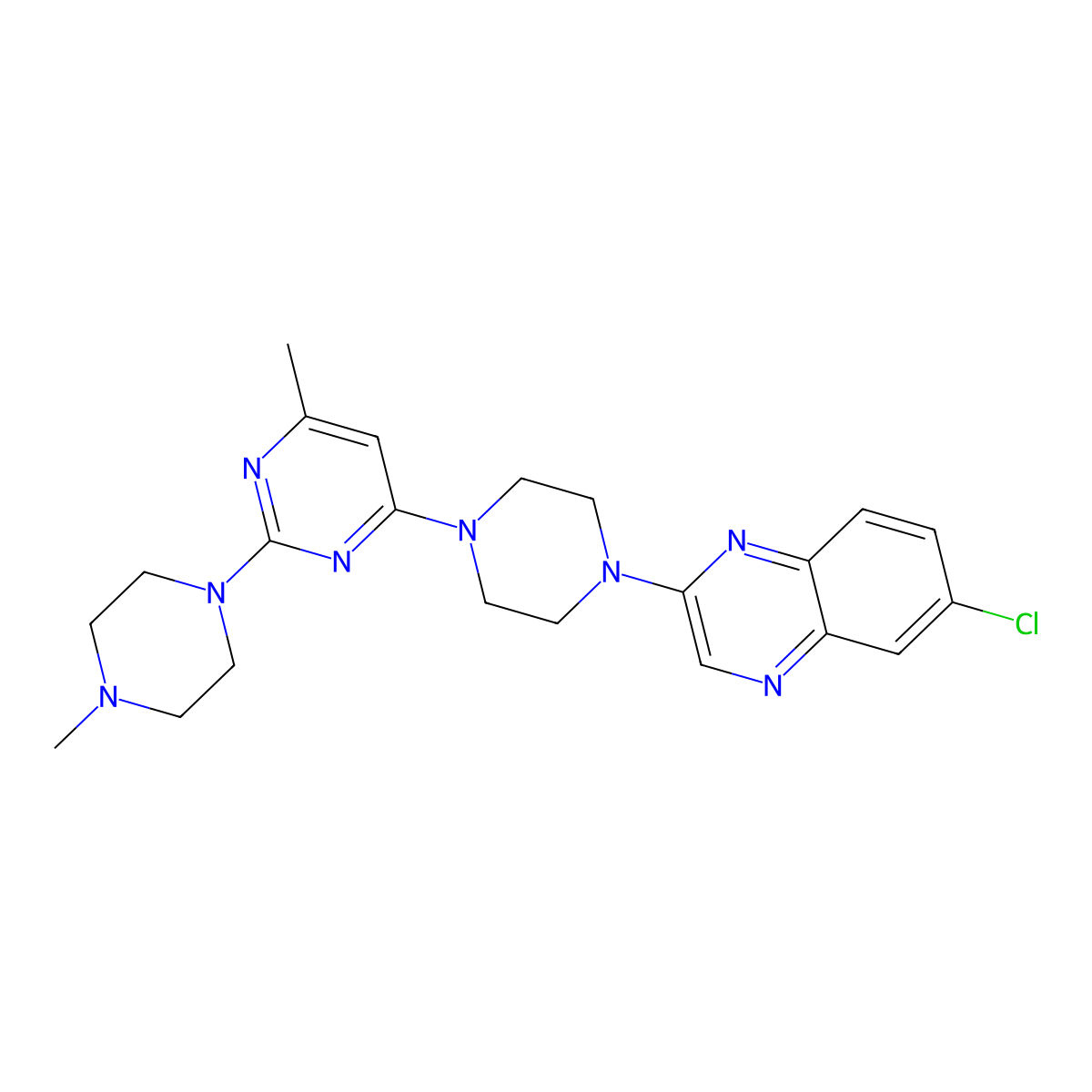 6-Chloro-2-{4-[6-methyl-2-(4-methylpiperazin-1-yl)pyrimidin-4-yl]piperazin-1-yl}quinoxaline molecular structure, CAS 2877717-81-0