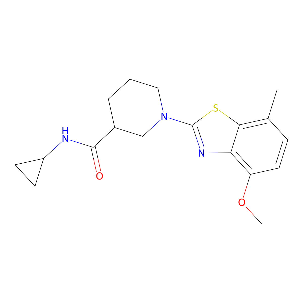 N-cyclopropyl-1-(4-methoxy-7-methyl-1,3-benzothiazol-2-yl)piperidine-3-carboxamide molecular structure, CAS 2877717-91-2