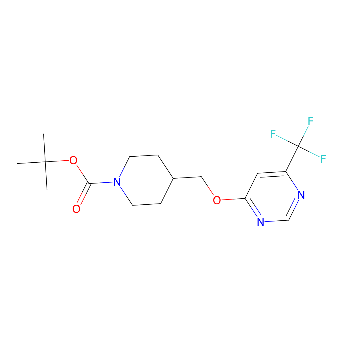 Tert-butyl 4-({[6-(trifluoromethyl)pyrimidin-4-yl]oxy}methyl)piperidine-1-carboxylate molecular structure, CAS 2877717-92-3