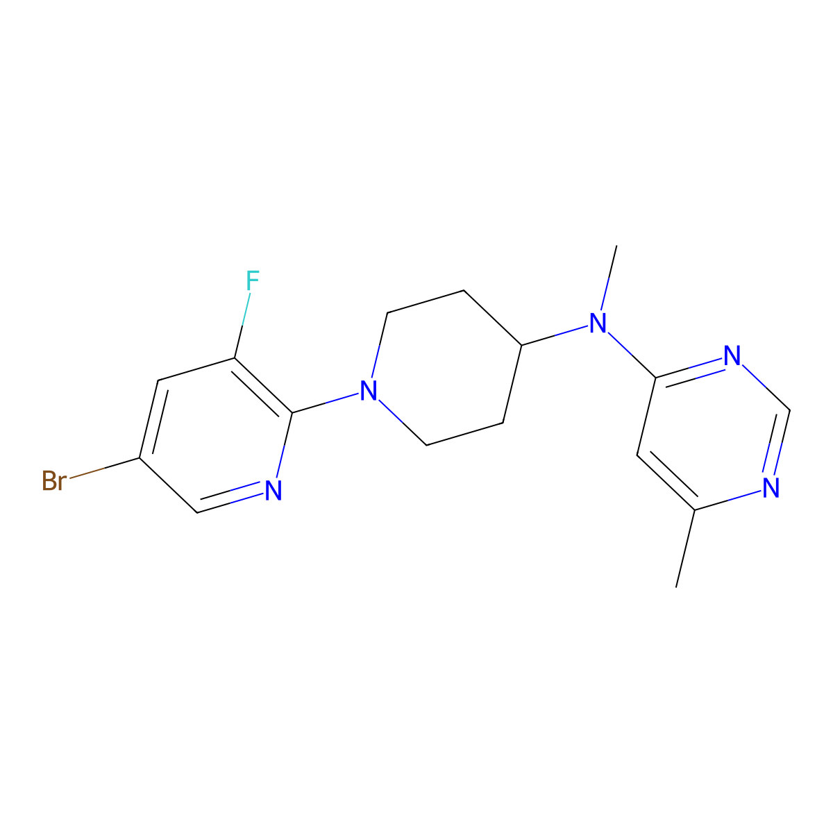 N-[1-(5-bromo-3-fluoropyridin-2-yl)piperidin-4-yl]-N,6-dimethylpyrimidin-4-amine molecular structure, CAS 2877717-93-4