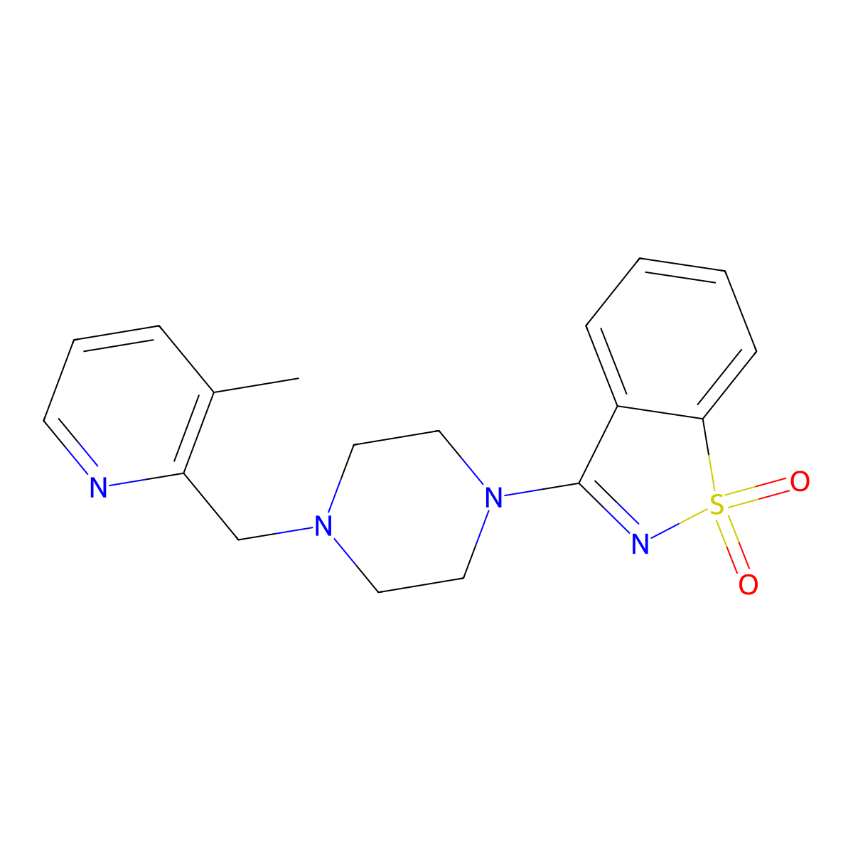 3-[4-[(3-Methyl-2-pyridinyl)methyl]piperazin-1-yl]-1,2-benzothiazole 1,1-dioxide molecular structure, CAS 2877717-95-6