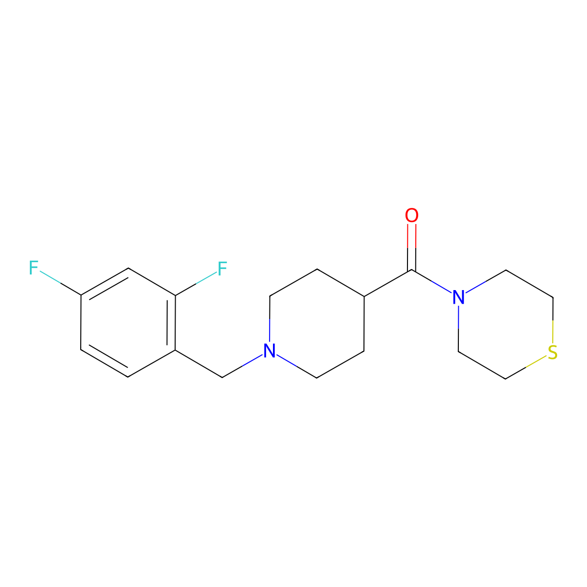 4-{1-[(2,4-Difluorophenyl)methyl]piperidine-4-carbonyl}thiomorpholine molecular structure, CAS 2877717-96-7