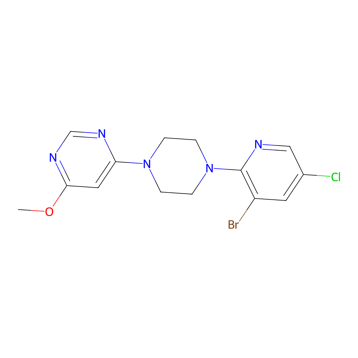 4-[4-(3-Bromo-5-chloropyridin-2-yl)piperazin-1-yl]-6-methoxypyrimidine molecular structure, CAS 2877718-01-7