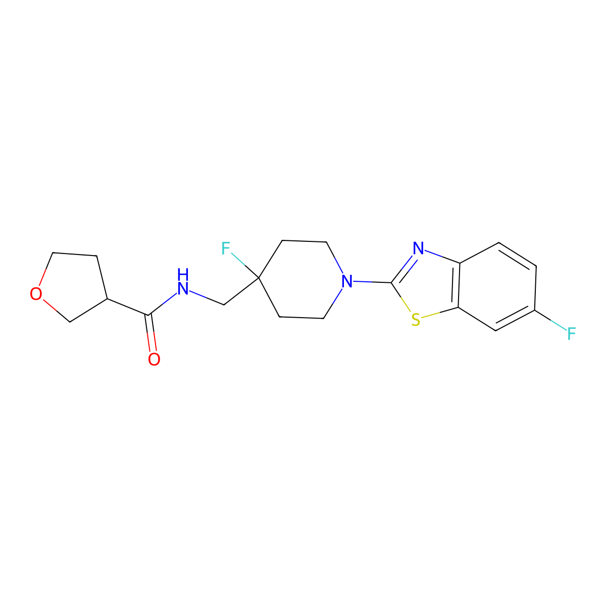 N-{[4-fluoro-1-(6-fluoro-1,3-benzothiazol-2-yl)piperidin-4-yl]methyl}oxolane-3-carboxamide molecular structure, CAS 2877718-04-0
