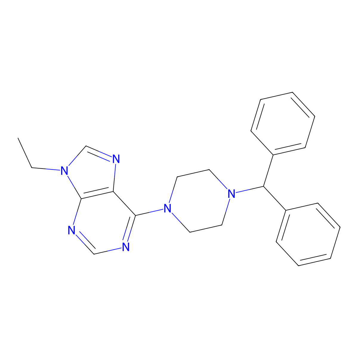 6-[4-(diphenylmethyl)piperazin-1-yl]-9-ethyl-9H-purine molecular structure, CAS 2877718-09-5