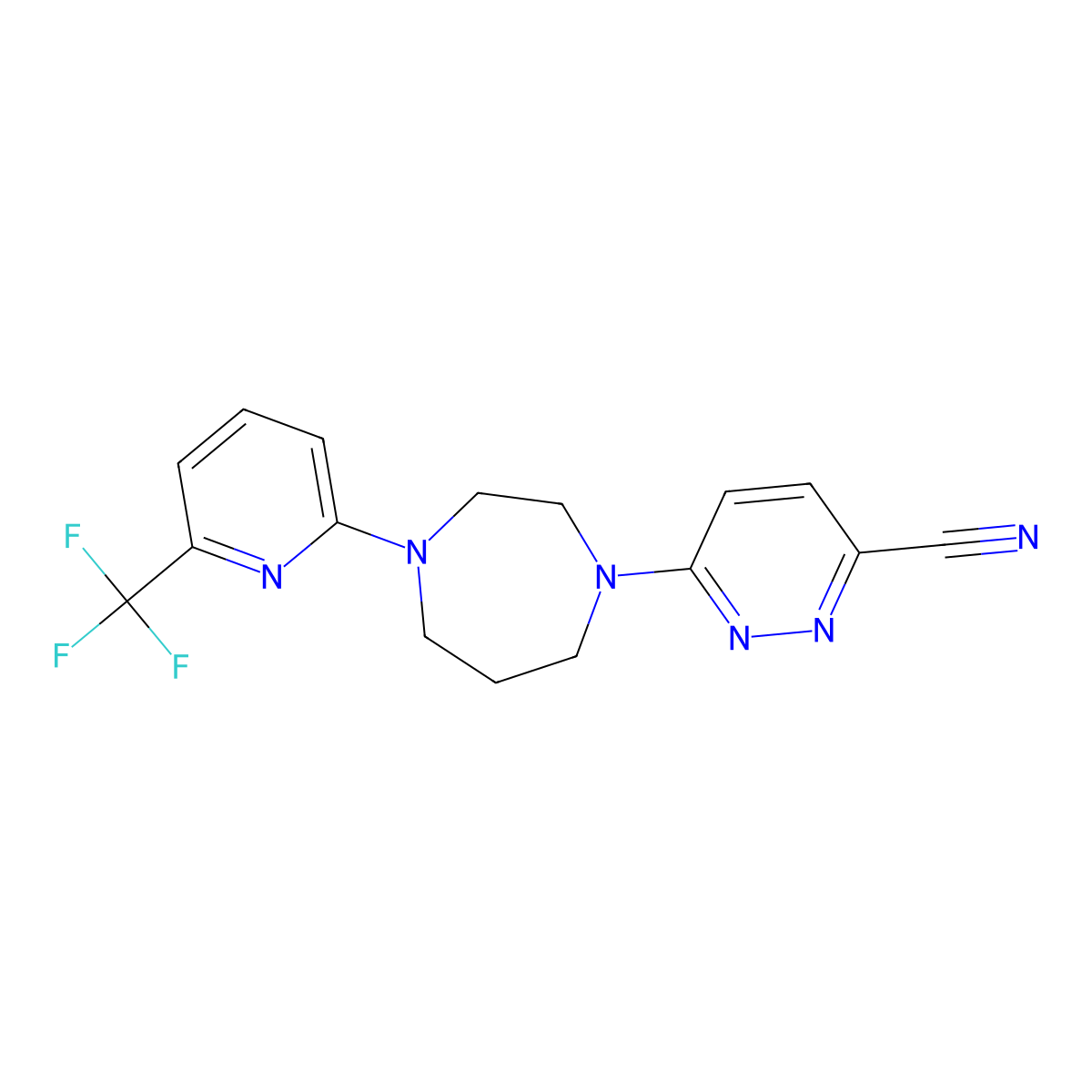6-{4-[6-(Trifluoromethyl)pyridin-2-yl]-1,4-diazepan-1-yl}pyridazine-3-carbonitrile molecular structure, CAS 2877718-11-9
