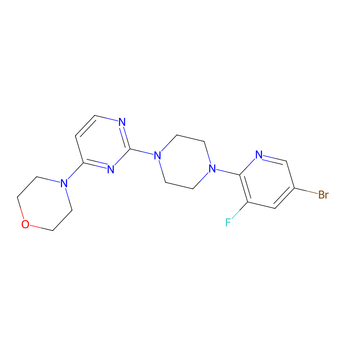4-{2-[4-(5-Bromo-3-fluoropyridin-2-yl)piperazin-1-yl]pyrimidin-4-yl}morpholine molecular structure, CAS 2877718-15-3