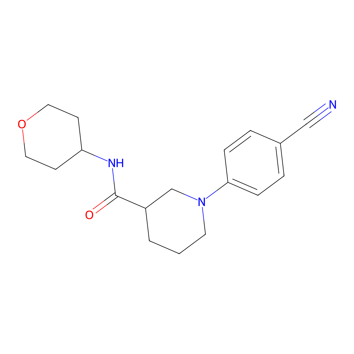 1-(4-cyanophenyl)-N-(oxan-4-yl)piperidine-3-carboxamide molecular structure, CAS 2877718-17-5
