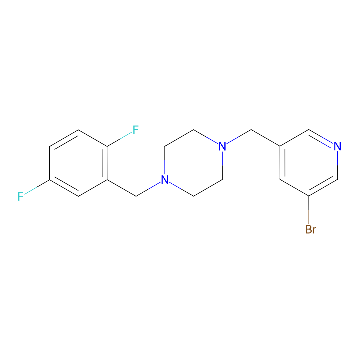 1-[(5-Bromopyridin-3-yl)methyl]-4-[(2,5-difluorophenyl)methyl]piperazine molecular structure, CAS 2877718-22-2