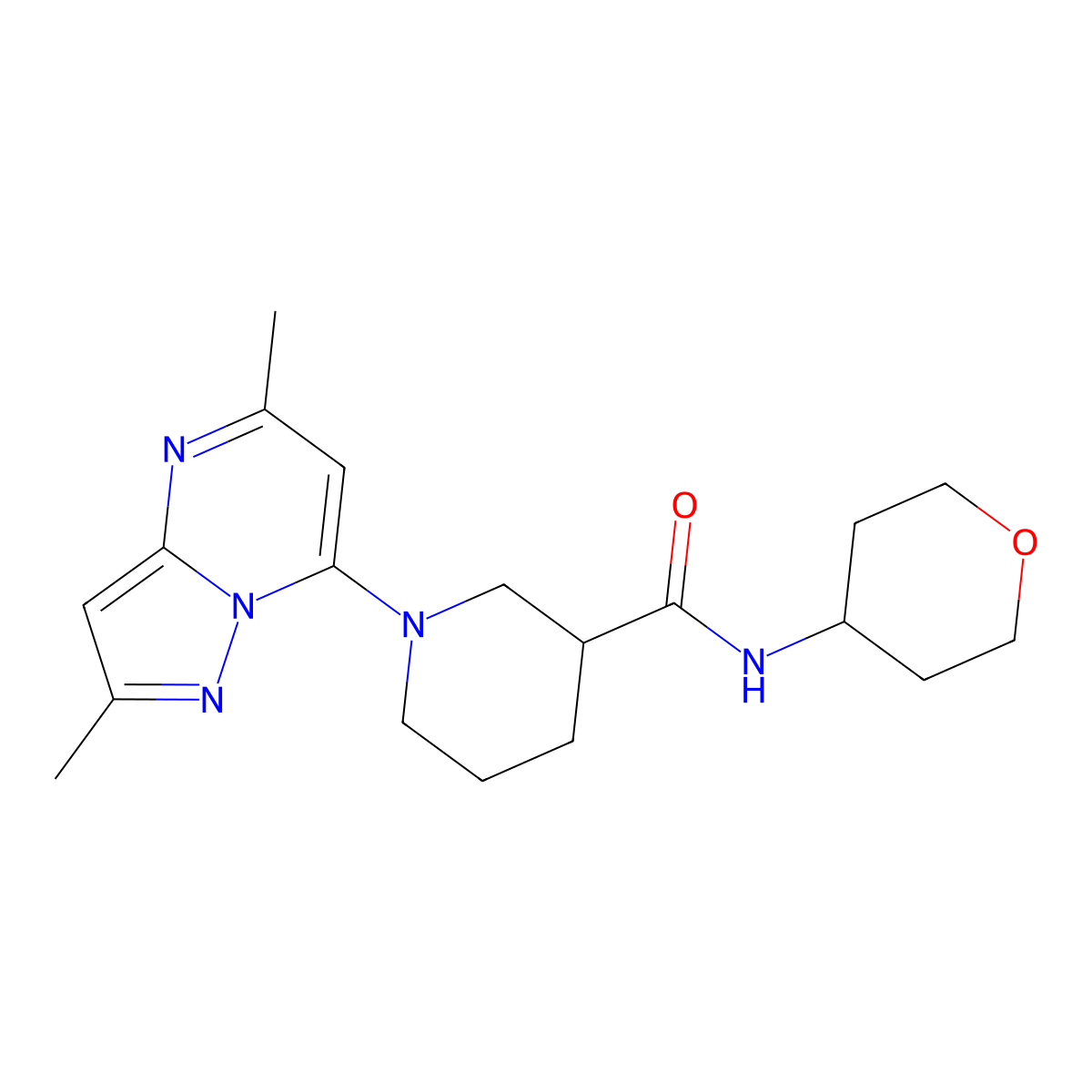1-{2,5-dimethylpyrazolo[1,5-a]pyrimidin-7-yl}-N-(oxan-4-yl)piperidine-3-carboxamide molecular structure, CAS 2877718-26-6