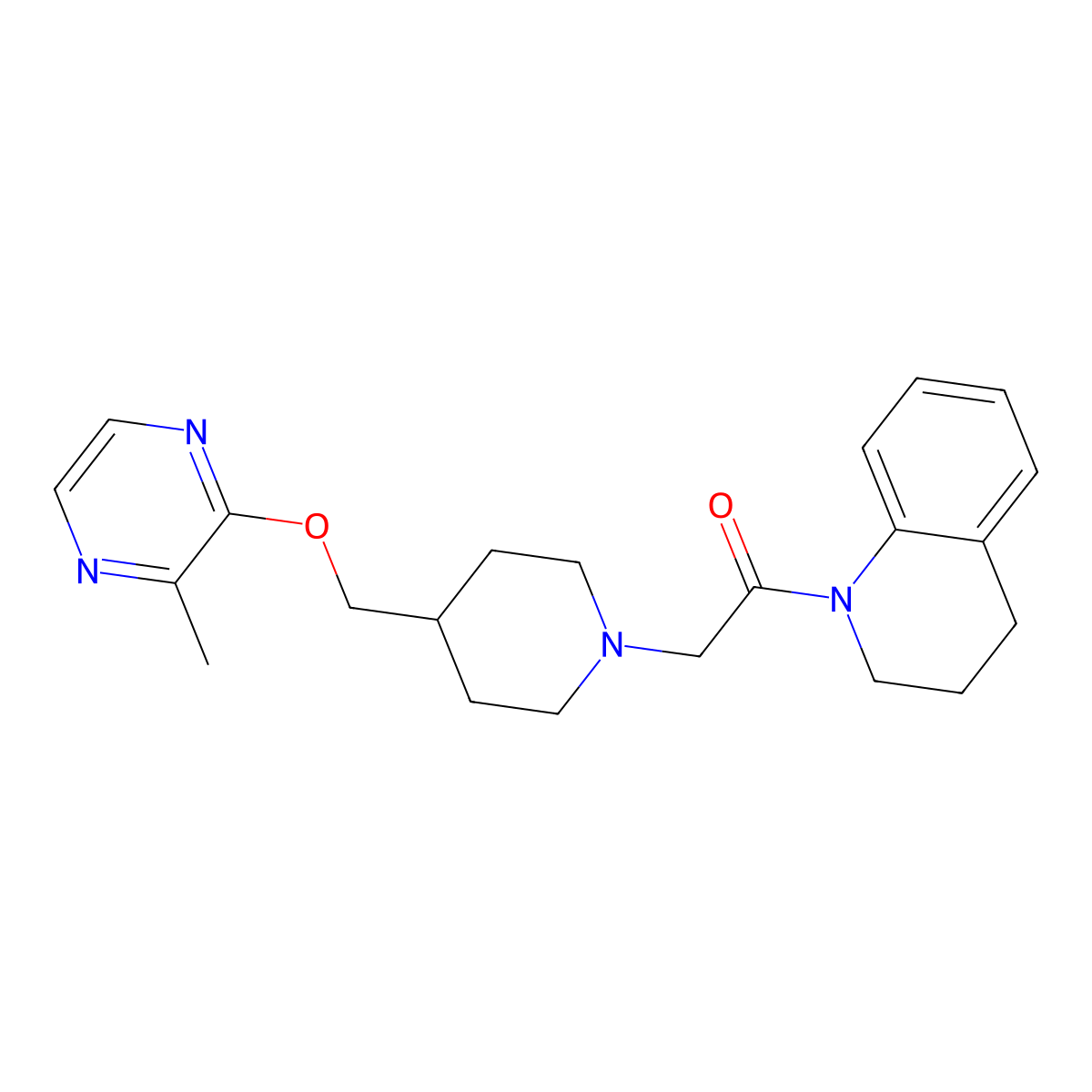 2-(4-{[(3-Methylpyrazin-2-yl)oxy]methyl}piperidin-1-yl)-1-(1,2,3,4-tetrahydroquinolin-1-yl)ethan-1-one molecular structure, CAS 2877718-33-5