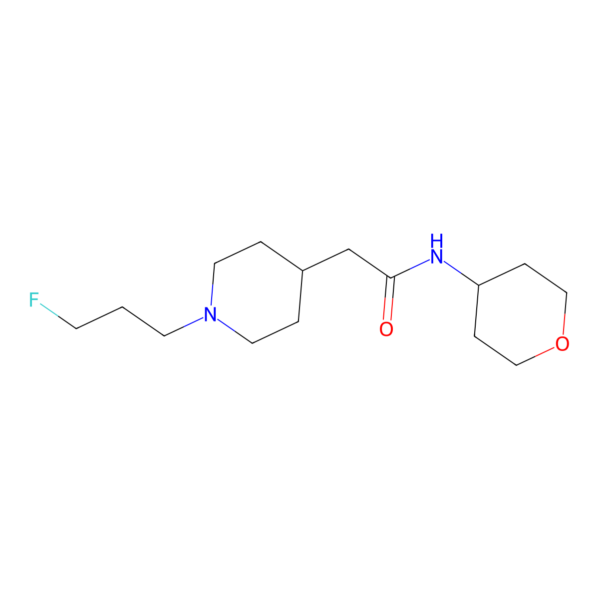 2-[1-(3-fluoropropyl)piperidin-4-yl]-N-(oxan-4-yl)acetamide molecular structure, CAS 2877718-34-6