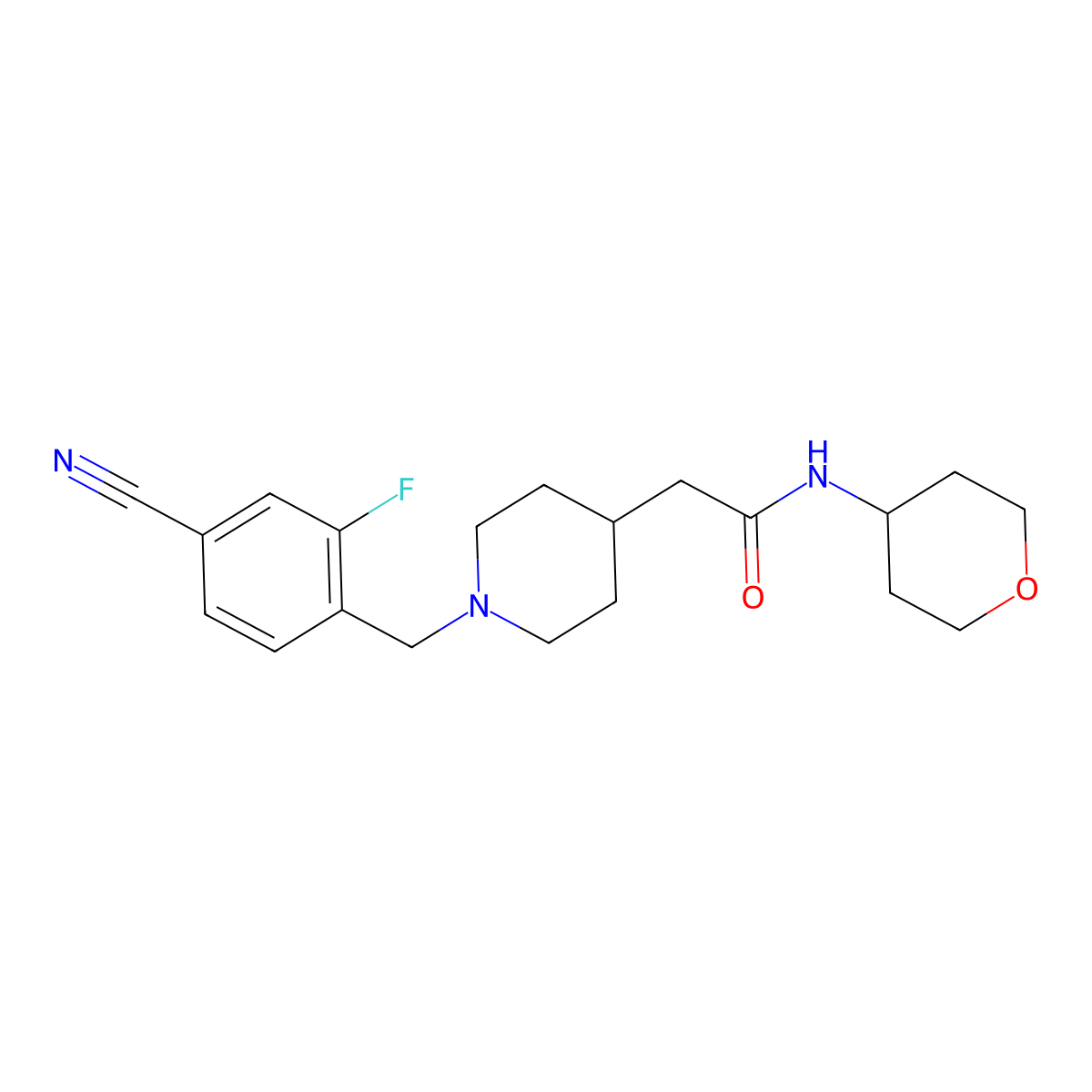 2-{1-[(4-cyano-2-fluorophenyl)methyl]piperidin-4-yl}-N-(oxan-4-yl)acetamide molecular structure, CAS 2877718-37-9