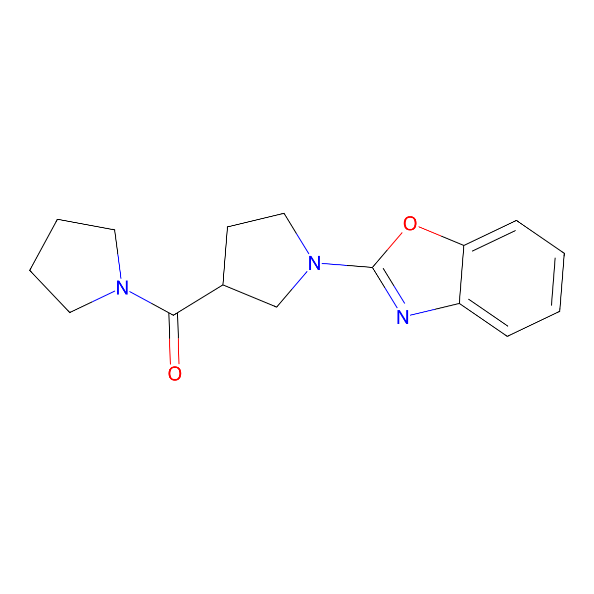 2-[3-(Pyrrolidine-1-carbonyl)pyrrolidin-1-yl]-1,3-benzoxazole molecular structure, CAS 2877718-38-0