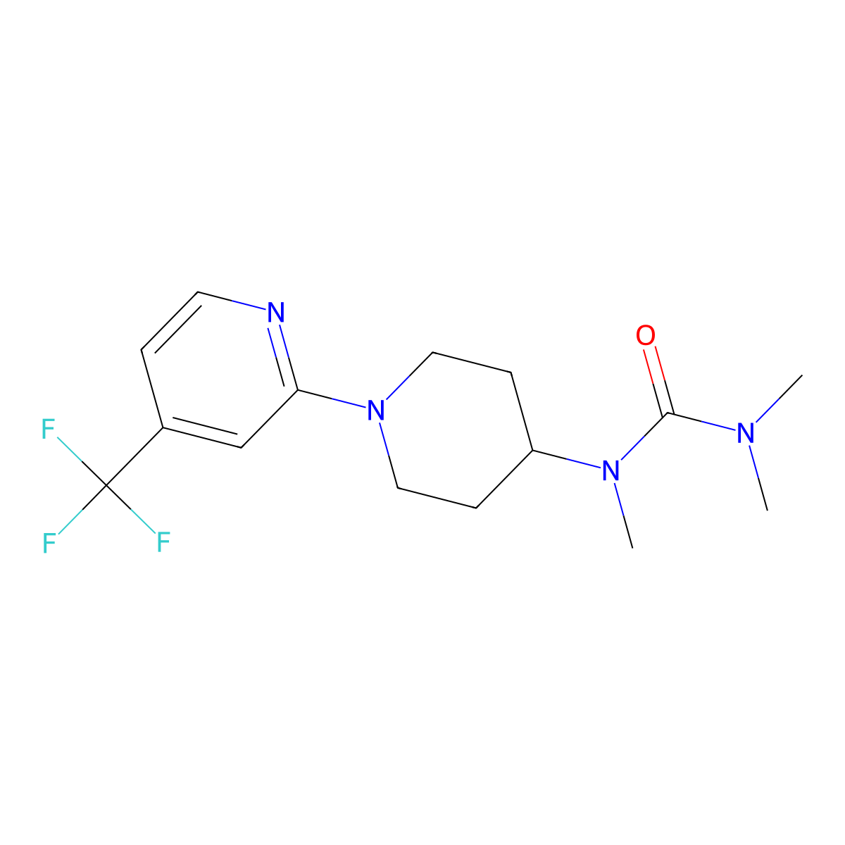 1,3,3-Trimethyl-1-{1-[4-(trifluoromethyl)pyridin-2-yl]piperidin-4-yl}urea molecular structure, CAS 2877718-43-7