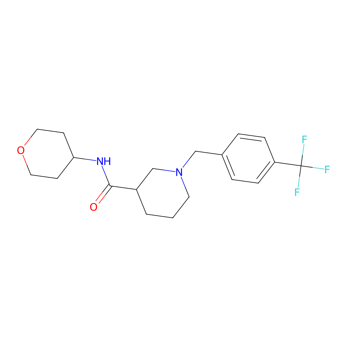 N-(oxan-4-yl)-1-{[4-(trifluoromethyl)phenyl]methyl}piperidine-3-carboxamide molecular structure, CAS 2877718-44-8