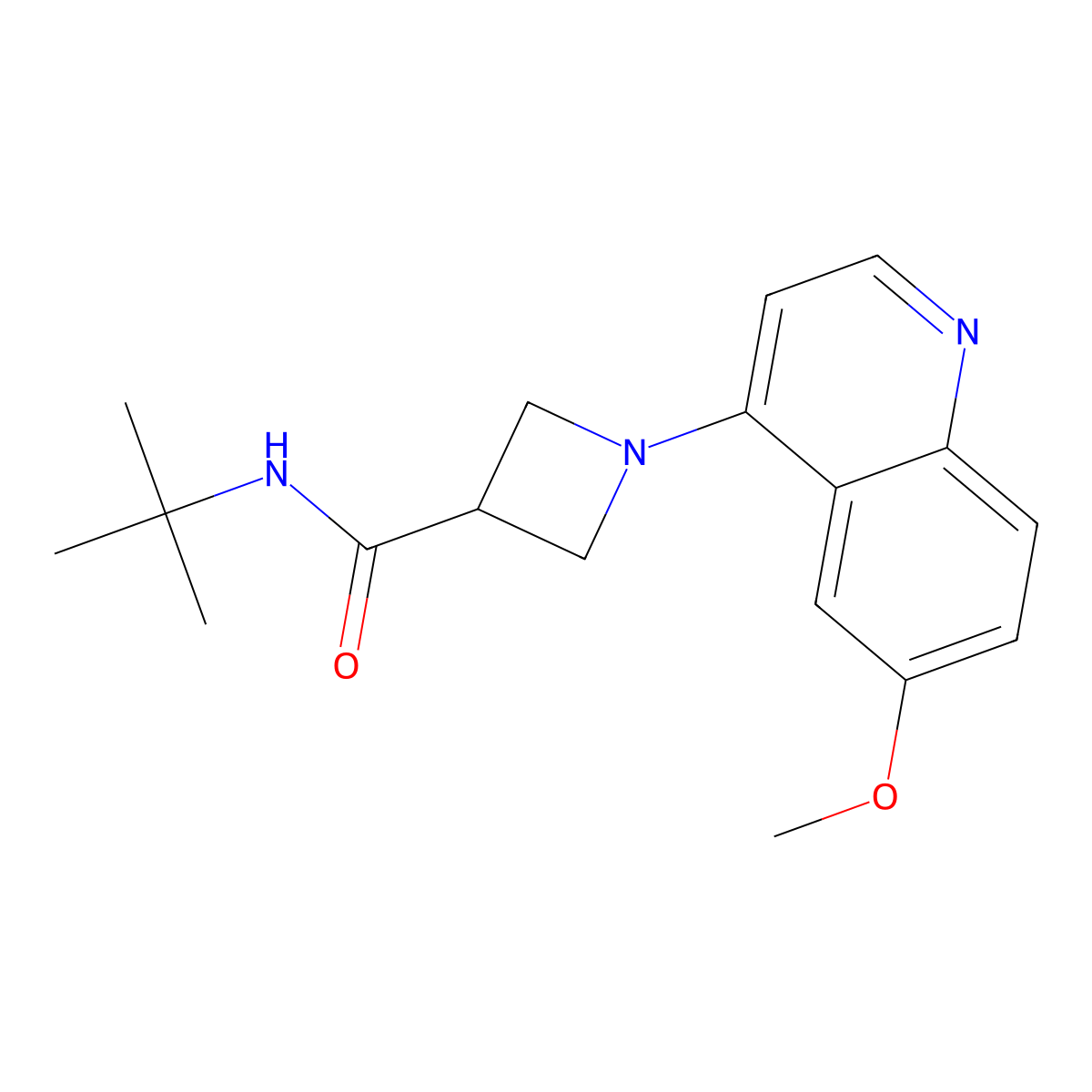 N-tert-butyl-1-(6-methoxyquinolin-4-yl)azetidine-3-carboxamide molecular structure, CAS 2877718-49-3
