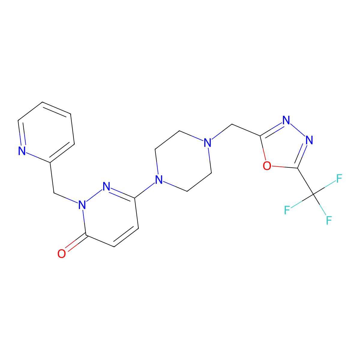 2-[(Pyridin-2-yl)methyl]-6-(4-{[5-(trifluoromethyl)-1,3,4-oxadiazol-2-yl]methyl}piperazin-1-yl)-2,3-dihydropyridazin-3-one molecular structure, CAS 2877718-50-6