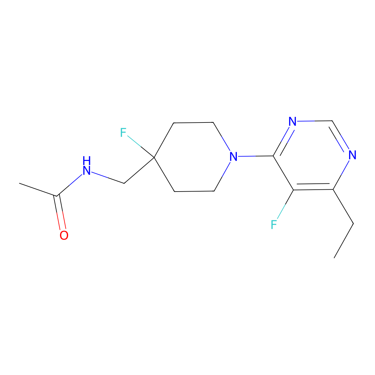 N-{[1-(6-ethyl-5-fluoropyrimidin-4-yl)-4-fluoropiperidin-4-yl]methyl}acetamide molecular structure, CAS 2877718-52-8