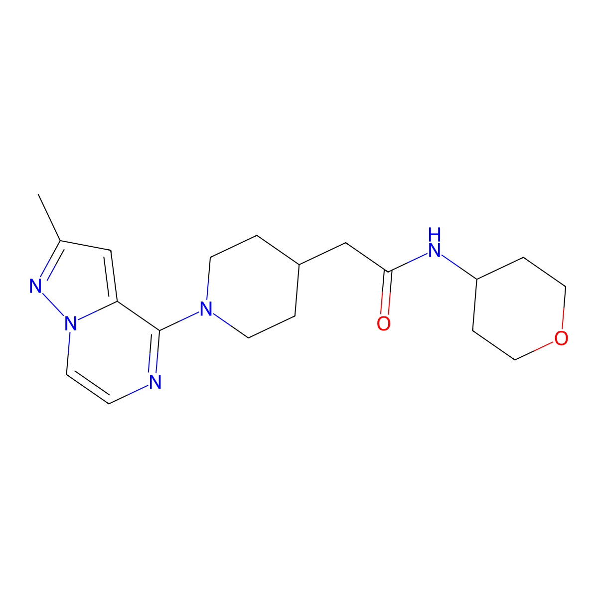 2-(1-{2-methylpyrazolo[1,5-a]pyrazin-4-yl}piperidin-4-yl)-N-(oxan-4-yl)acetamide molecular structure, CAS 2877718-55-1