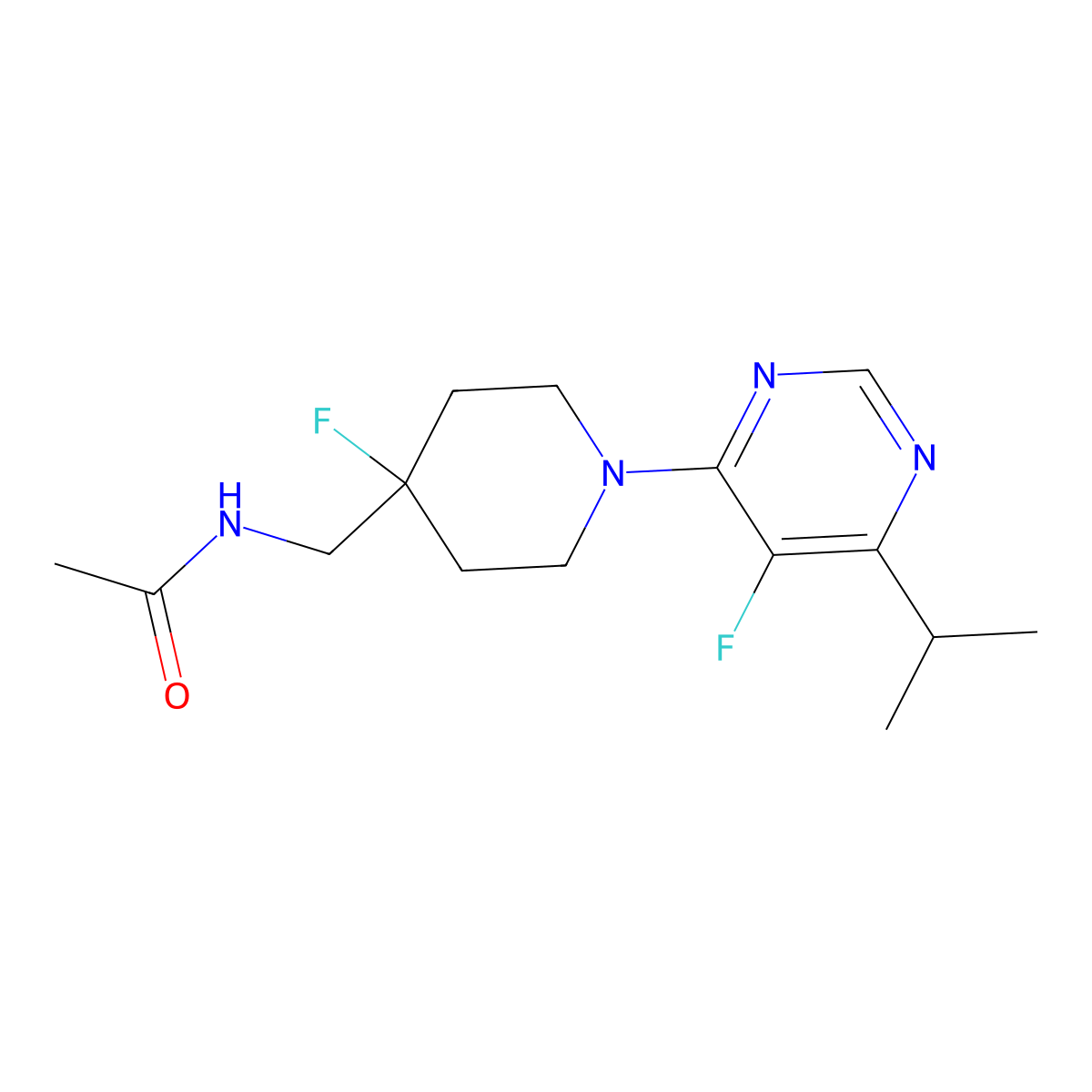 N-({4-fluoro-1-[5-fluoro-6-(propan-2-yl)pyrimidin-4-yl]piperidin-4-yl}methyl)acetamide molecular structure, CAS 2877718-56-2