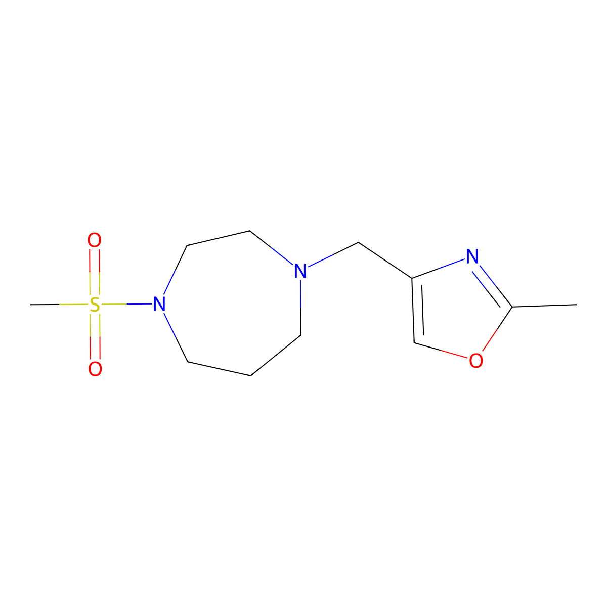 1-Methanesulfonyl-4-[(2-methyl-1,3-oxazol-4-yl)methyl]-1,4-diazepane molecular structure, CAS 2877718-59-5