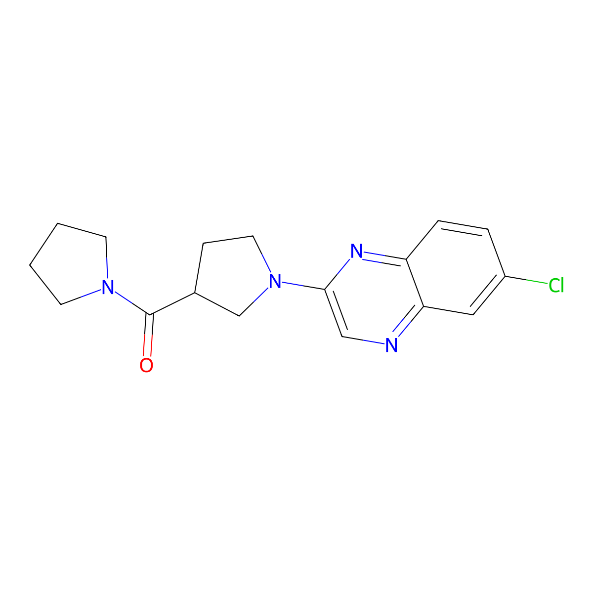 6-Chloro-2-[3-(pyrrolidine-1-carbonyl)pyrrolidin-1-yl]quinoxaline molecular structure, CAS 2877718-60-8