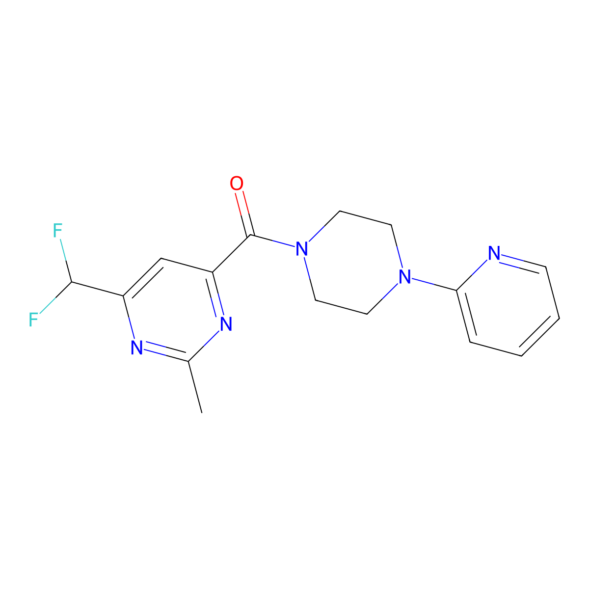 4-(Difluoromethyl)-2-methyl-6-[4-(pyridin-2-yl)piperazine-1-carbonyl]pyrimidine molecular structure, CAS 2877718-62-0