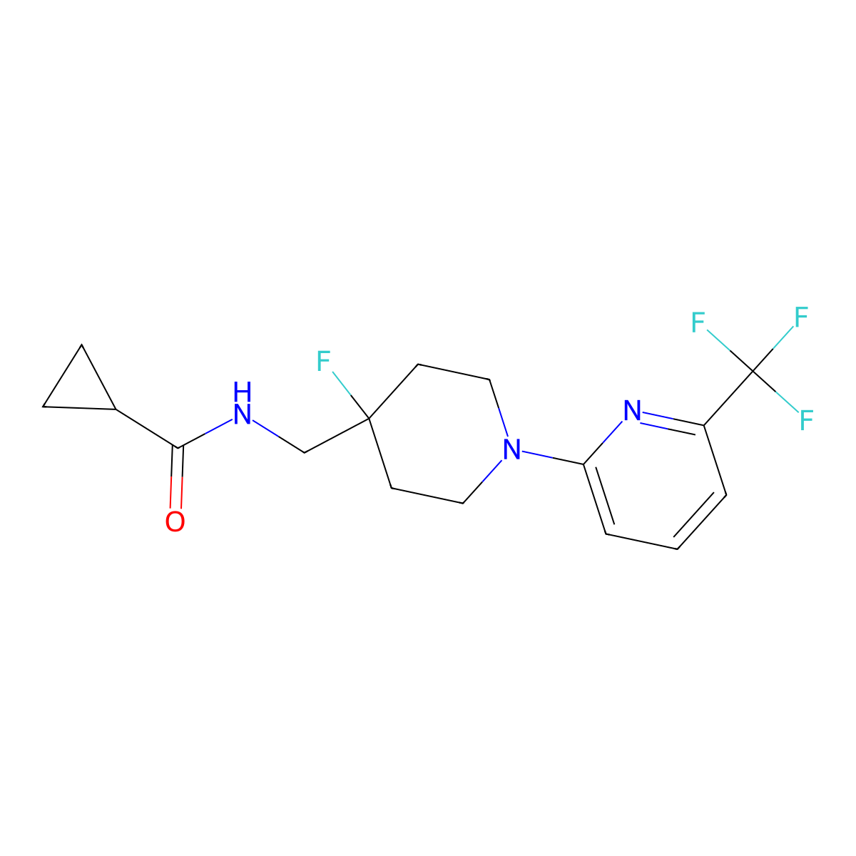 N-({4-fluoro-1-[6-(trifluoromethyl)pyridin-2-yl]piperidin-4-yl}methyl)cyclopropanecarboxamide molecular structure, CAS 2877718-69-7