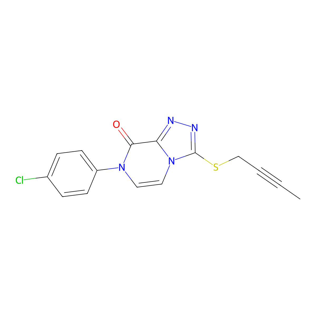 3-(but-2-yn-1-ylsulfanyl)-7-(4-chlorophenyl)-7H,8H-[1,2,4]triazolo[4,3-a]pyrazin-8-one molecular structure, CAS 2877718-70-0