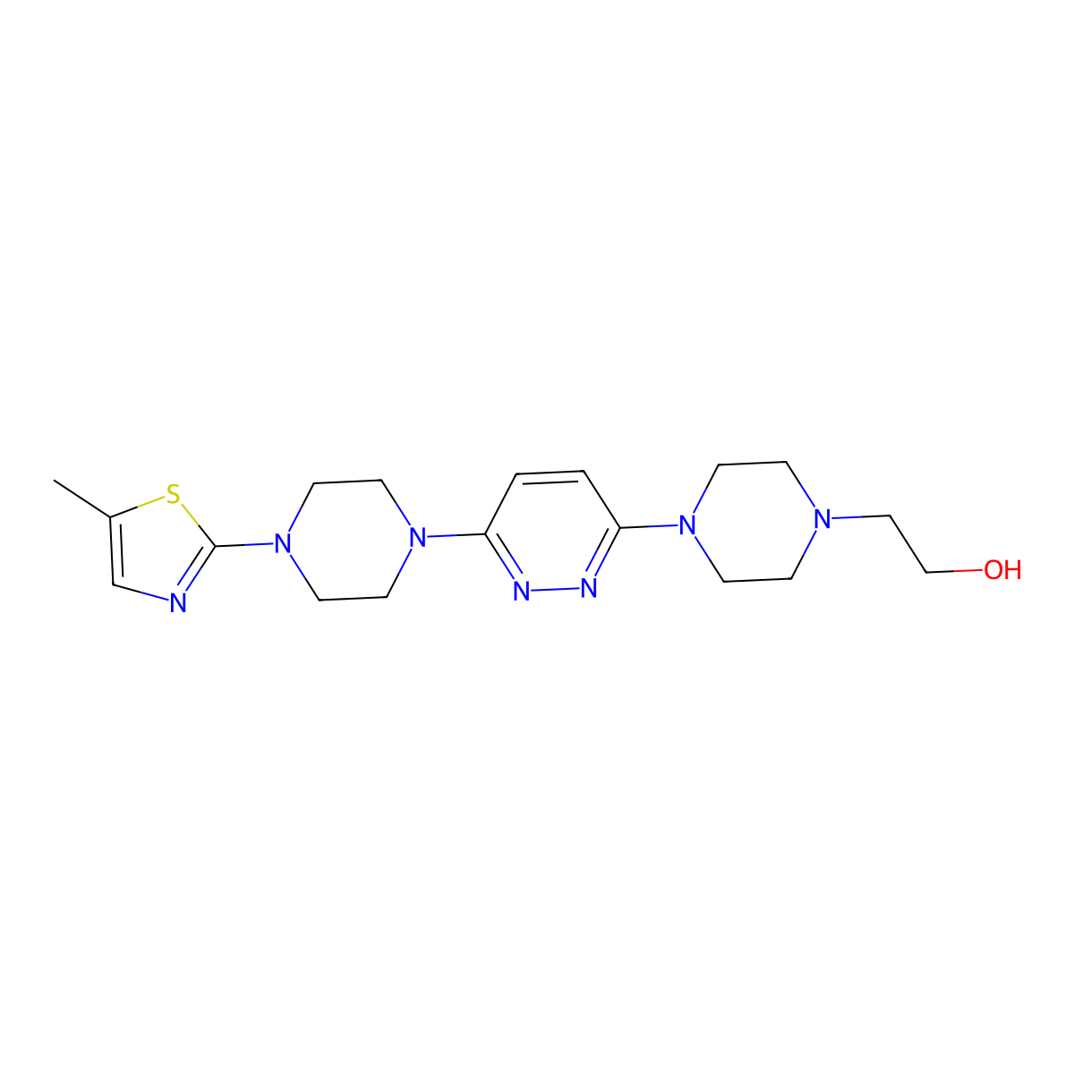 2-(4-{6-[4-(5-Methyl-1,3-thiazol-2-yl)piperazin-1-yl]pyridazin-3-yl}piperazin-1-yl)ethan-1-ol molecular structure, CAS 2877718-72-2