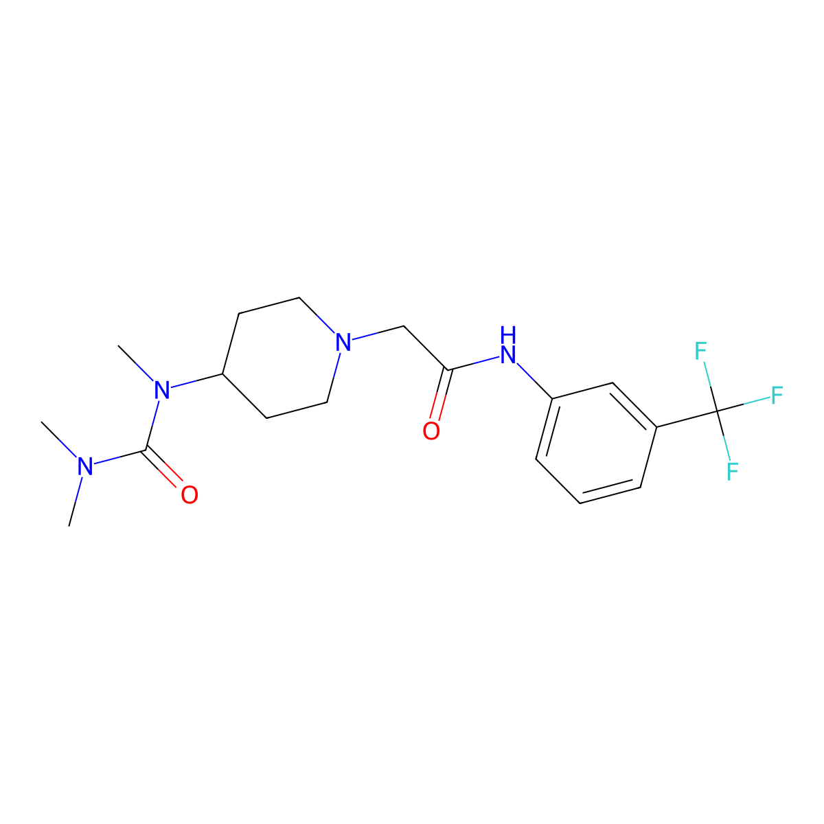 2-{4-[(dimethylcarbamoyl)(methyl)amino]piperidin-1-yl}-N-[3-(trifluoromethyl)phenyl]acetamide molecular structure, CAS 2877718-76-6