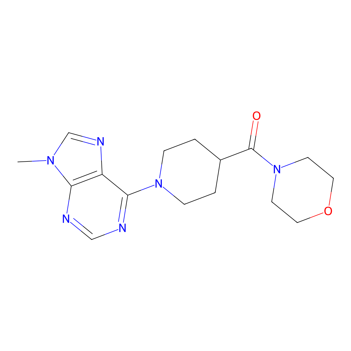 9-methyl-6-[4-(morpholine-4-carbonyl)piperidin-1-yl]-9H-purine molecular structure, CAS 2877718-77-7