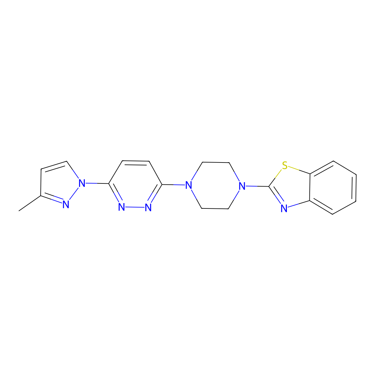 2-[4-[6-(3-Methylpyrazol-1-yl)pyridazin-3-yl]piperazin-1-yl]-1,3-benzothiazole molecular structure, CAS 2877718-87-9